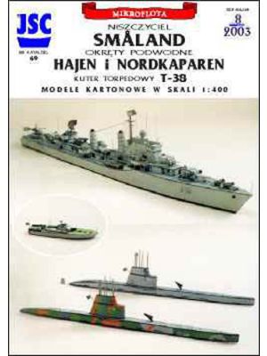 Schwedischer Zerstörer Smaland, 2 Uboote und Torpedoboot T-38