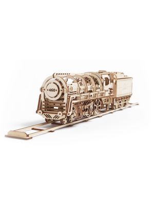 Mechanisches Holzmodell Dampflokomotive mit Schlepptender