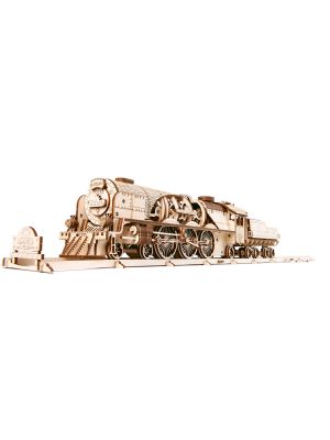 Mechanisches Holzmodell V-Express Dampflokomotive mit Tender