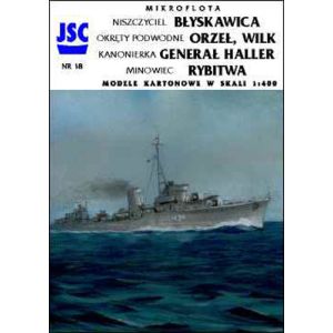 Polnischer Zerstörer Blyskawica & 4 kleine Schiffe (Orzel, Wilk, Gen. Haller, Rybitwa)